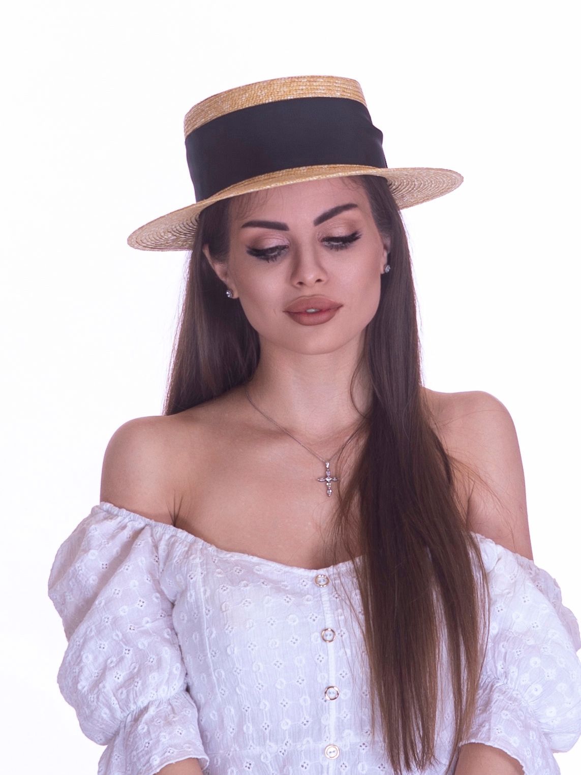 Соломенная шляпа Канотье7 микро черная--10