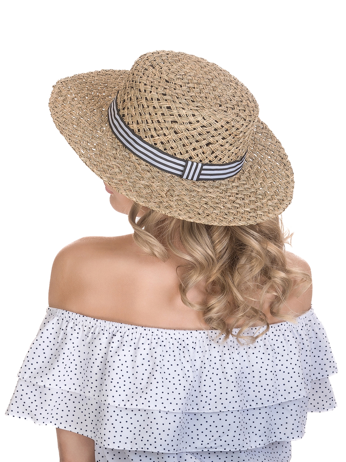 Соломенная шляпа Канотье рис полоска--15