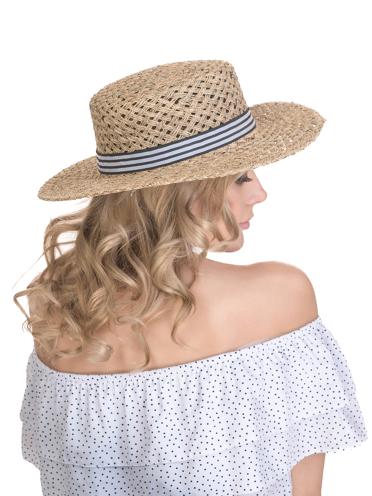 Соломенная шляпа Канотье рис полоска--17