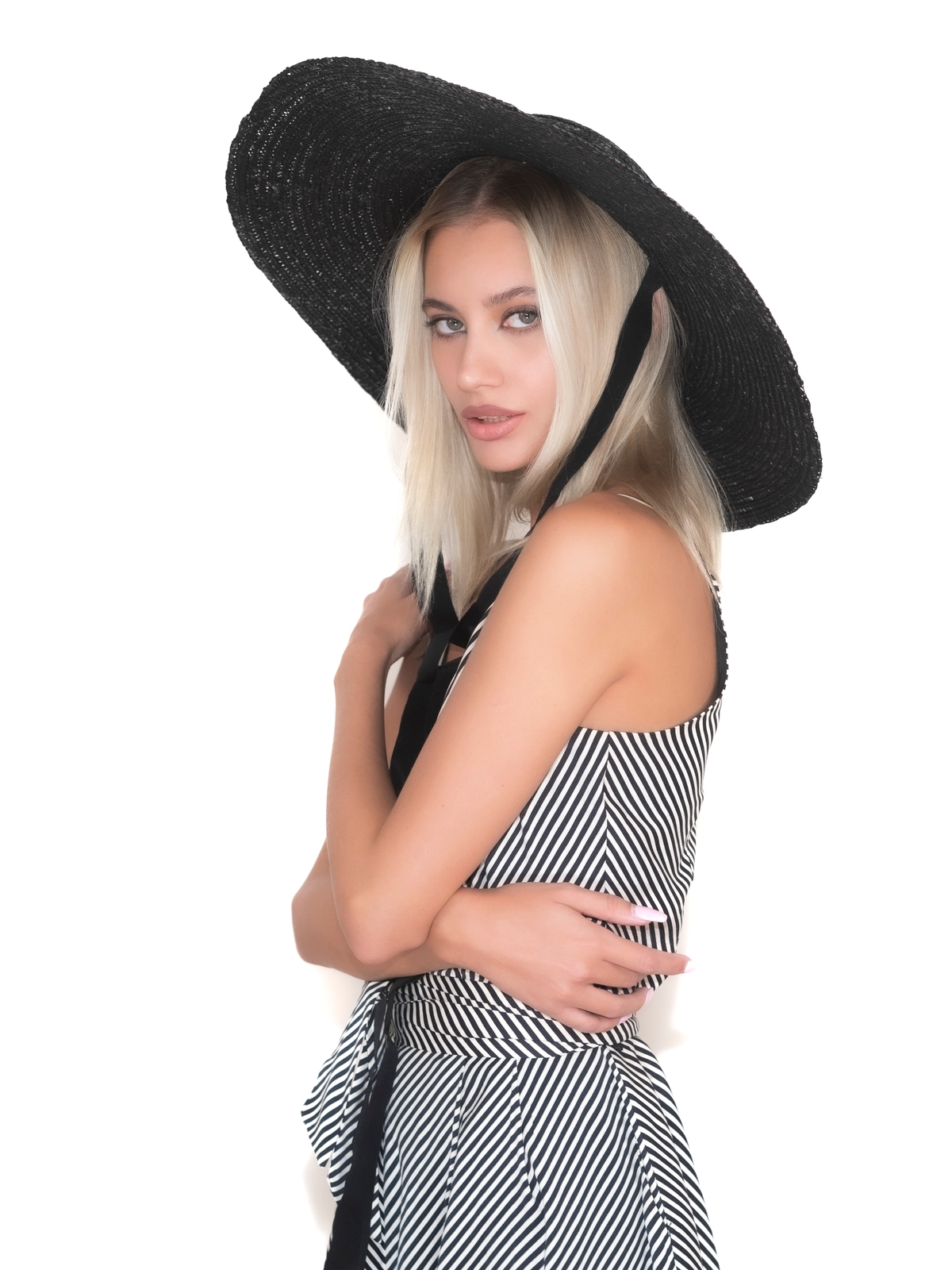 Соломенная шляпа Тотти L с лентами чёрная--3