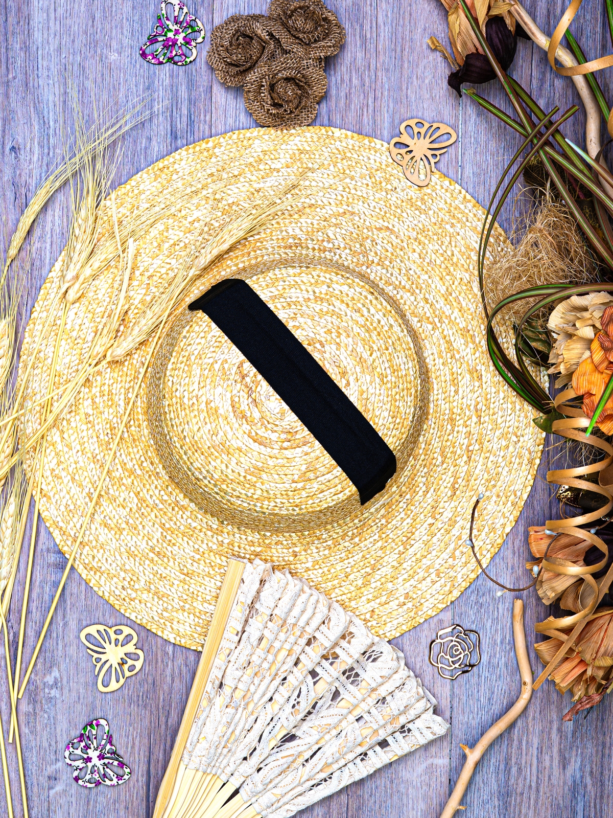 Соломенная шляпа Тотти мини с лентами--11