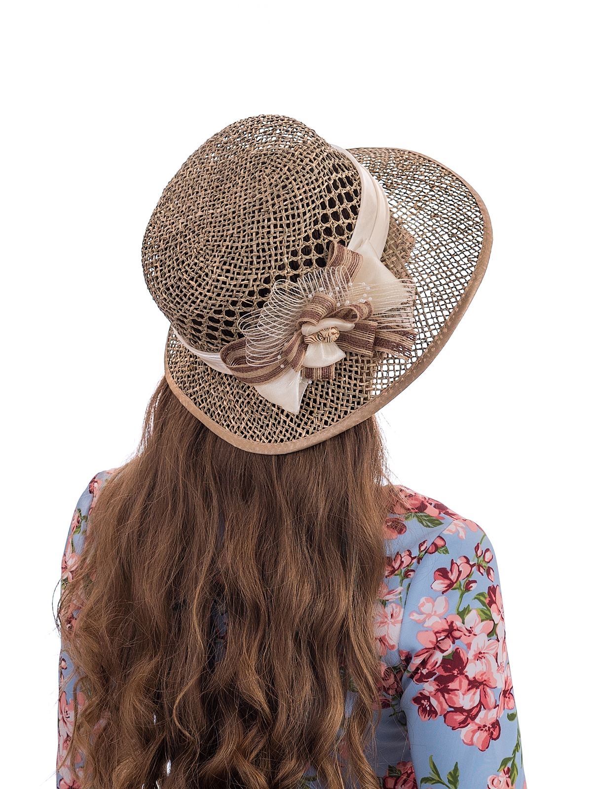 Соломенная шляпка №9 с ажурным плетением по тулии--7