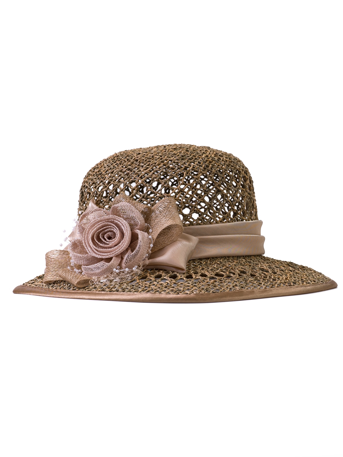 Соломенная шляпка №9 с ажурным плетением по полю и тулии--1