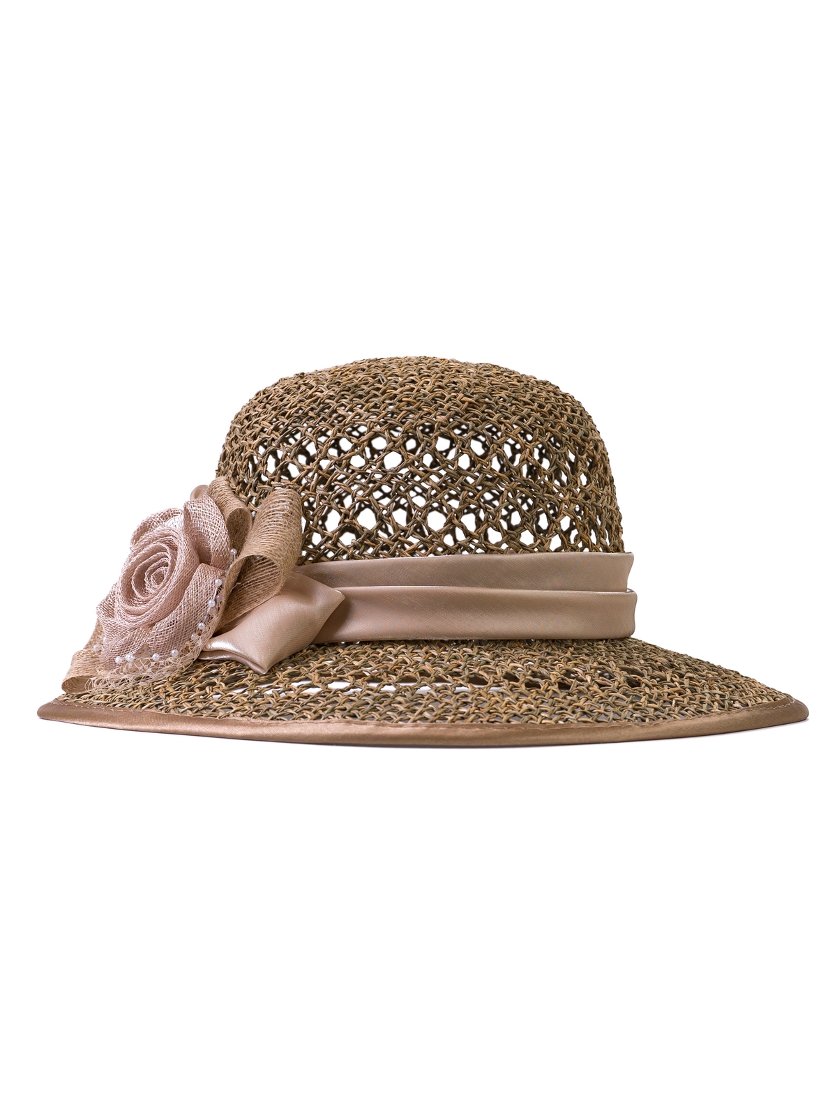 Соломенная шляпка №9 с ажурным плетением по полю и тулии--2