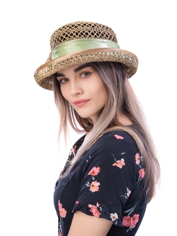 Соломенная шляпка № 14  с ажурным плетением по тулии и полю--17