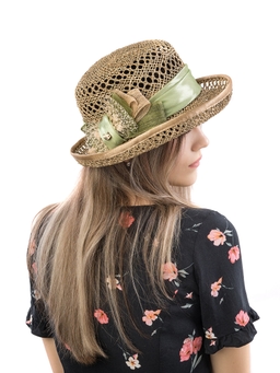 Соломенная шляпка № 14  с ажурным плетением по тулии и полю--18