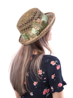 Соломенная шляпка № 14  с ажурным плетением по тулии и полю--6