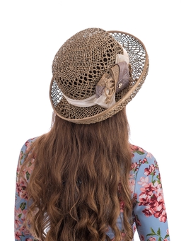 Соломенная шляпка № 14  с ажурным плетением по тулии и полю--13