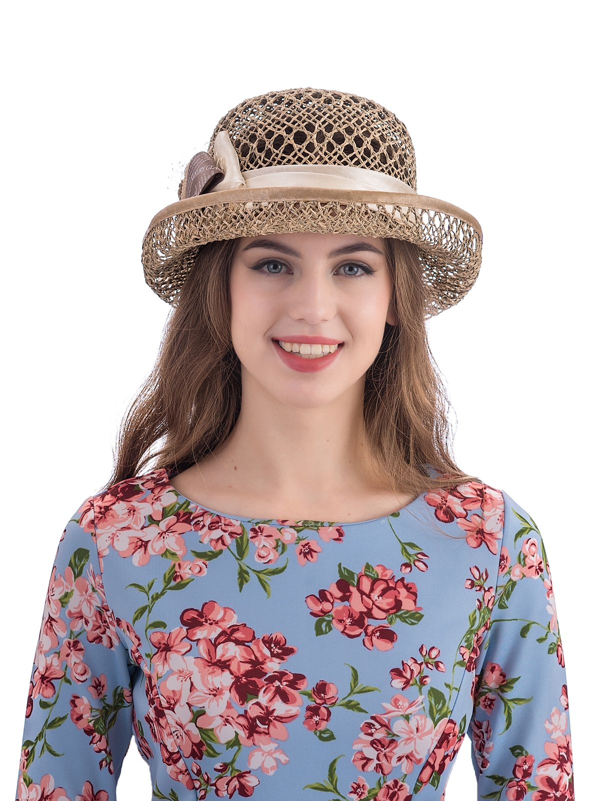 Соломенная шляпка № 14  с ажурным плетением по тулии и полю--20