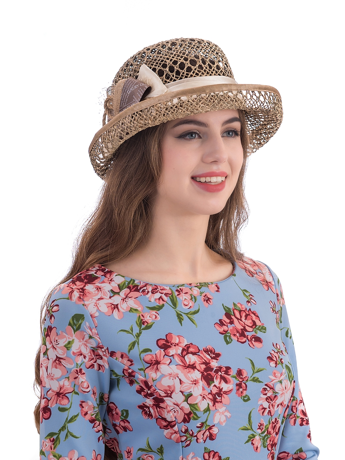 Соломенная шляпка № 14  с ажурным плетением по тулии и полю--21