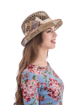 Соломенная шляпка № 14  с ажурным плетением по тулии и полю--22