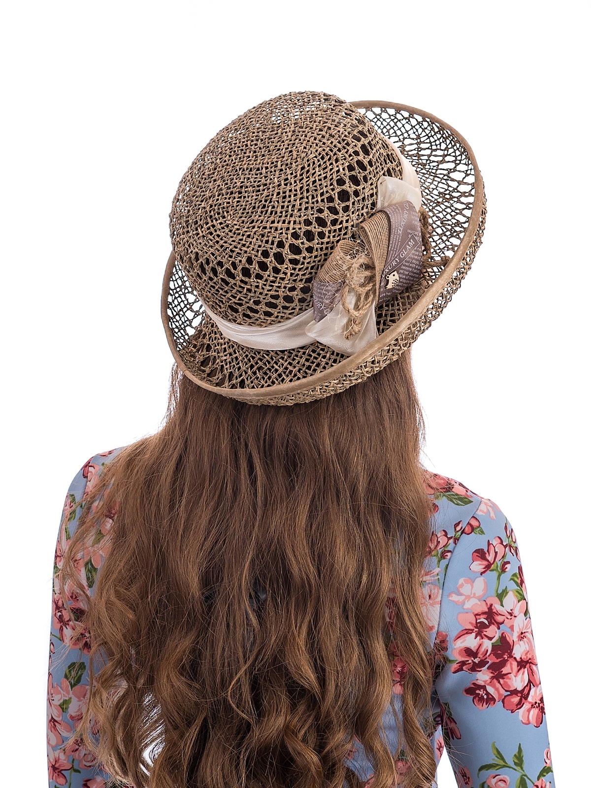 Соломенная шляпка № 14  с ажурным плетением по тулии и полю--24