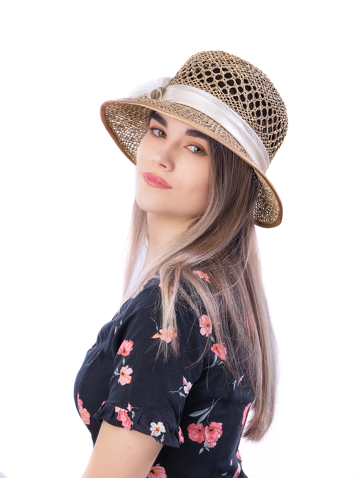 Соломенная шляпка № 18 с ажурным плетением по тулии--3