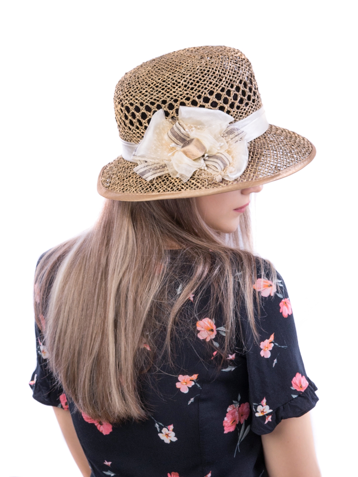 Соломенная шляпка № 18 с ажурным плетением по тулии--6