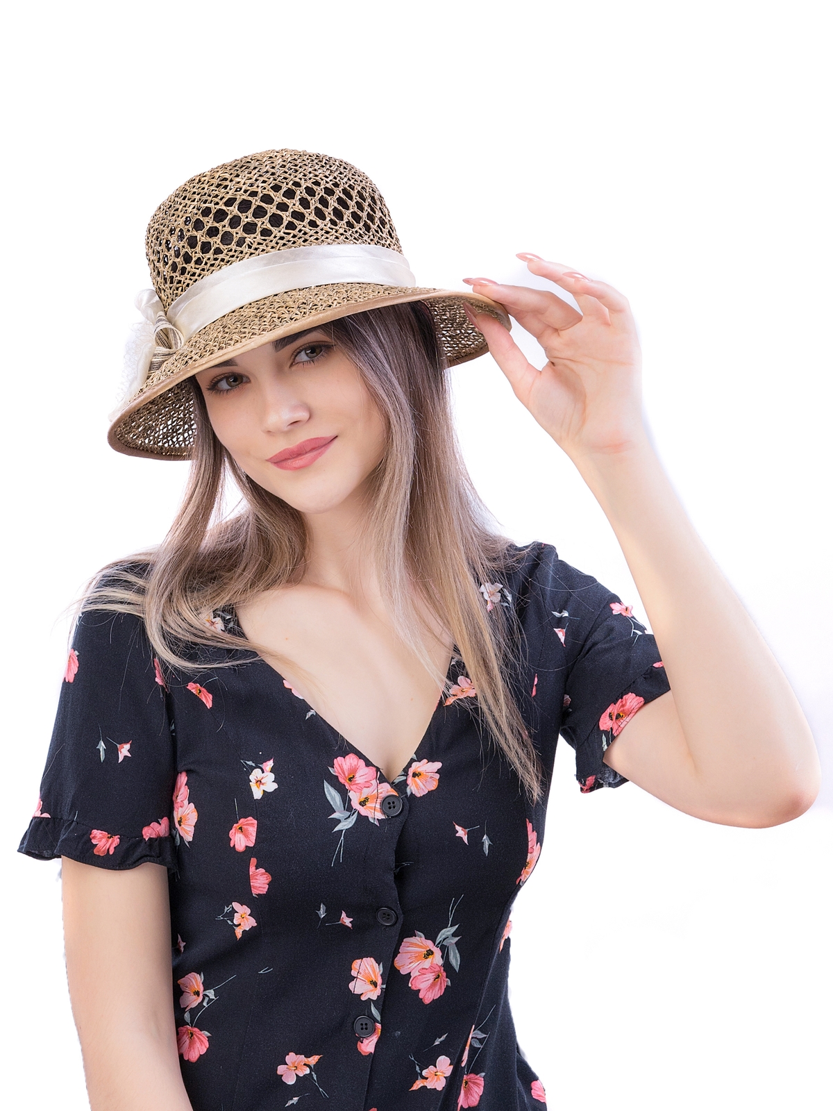 Соломенная шляпка № 18 с ажурным плетением по тулии--9