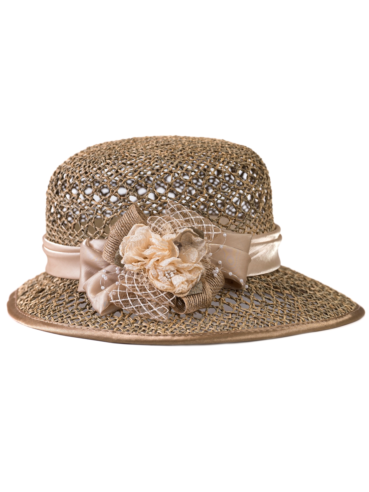 Соломенная шляпка № 18  с ажурным плетением по тулии и полю--3