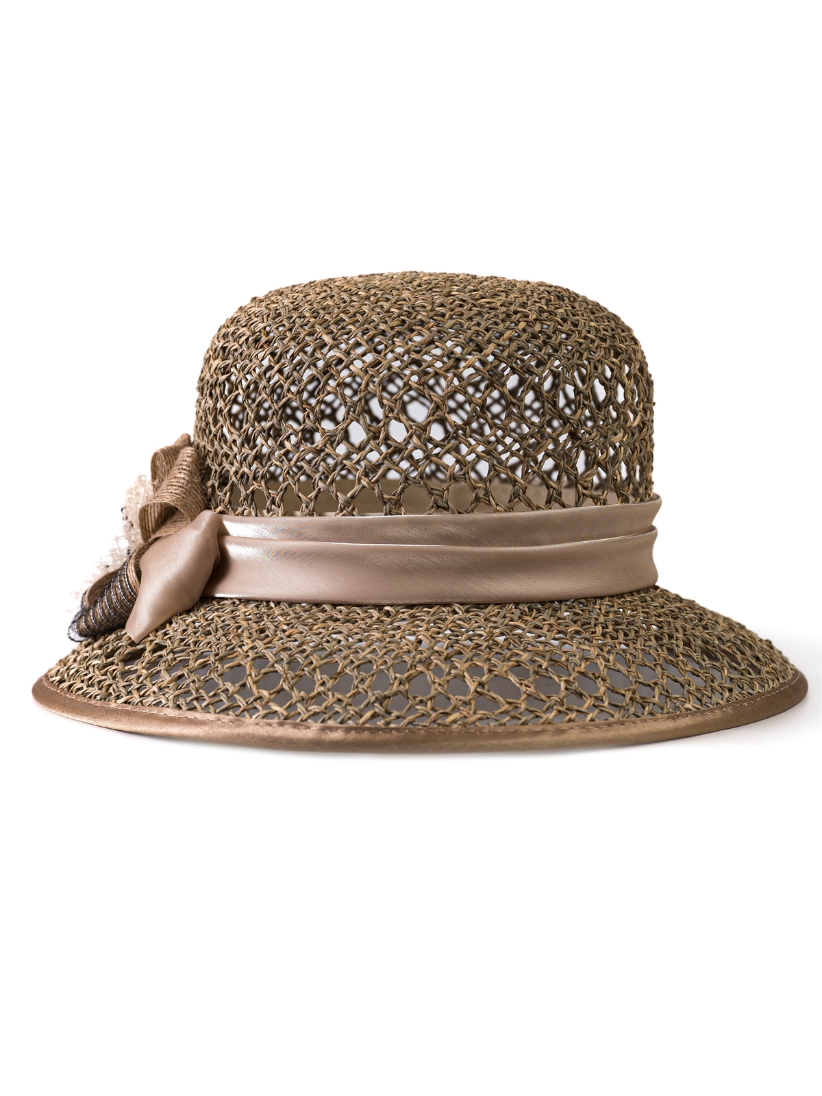 Соломенная шляпка № 18  с ажурным плетением по тулии и полю--7