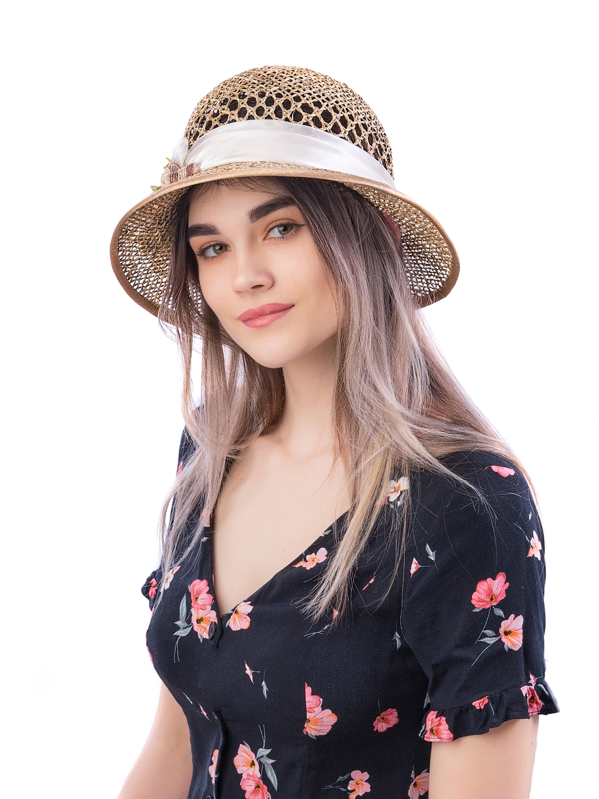 Соломенная шляпка № 19 с ажурным плетением по тулии--3