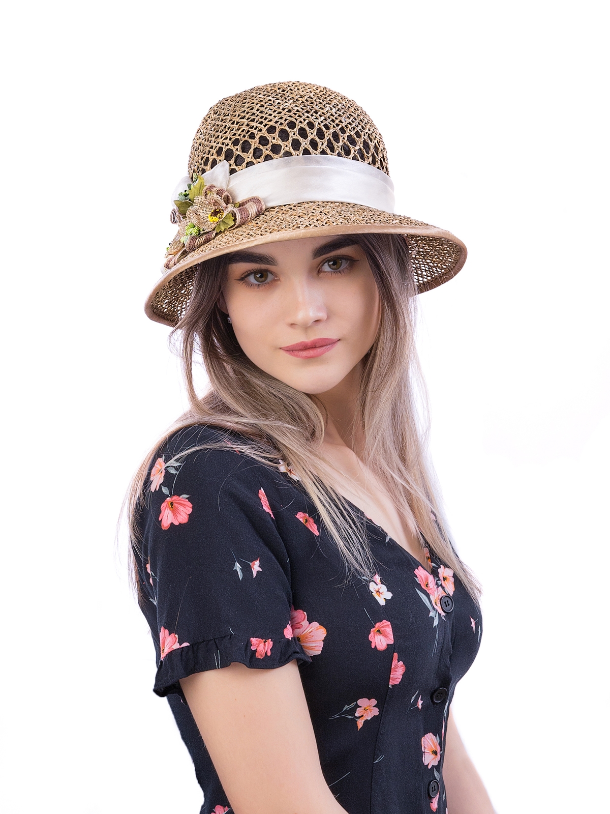 Соломенная шляпка № 19 с ажурным плетением по тулии--7