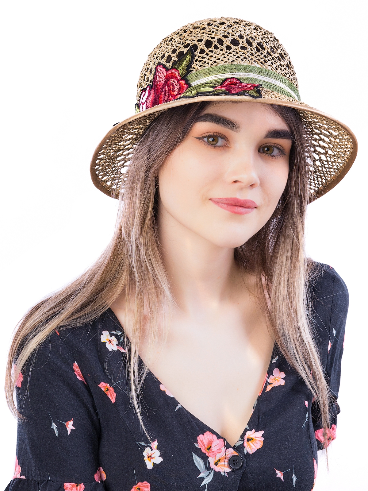 Соломенная шляпка № 19  с ажурным плетением по тулии и полю--3