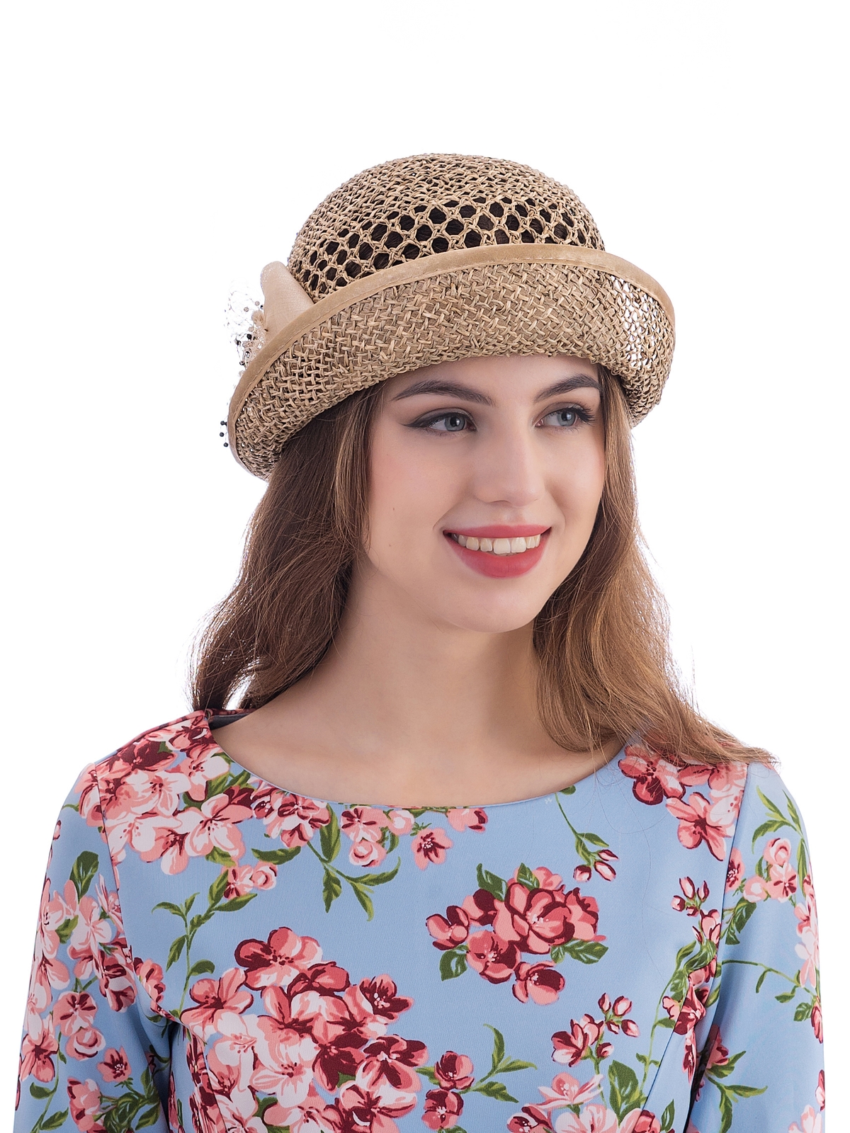 Соломенная шляпка № 20  с ажурным плетением по тулии--12