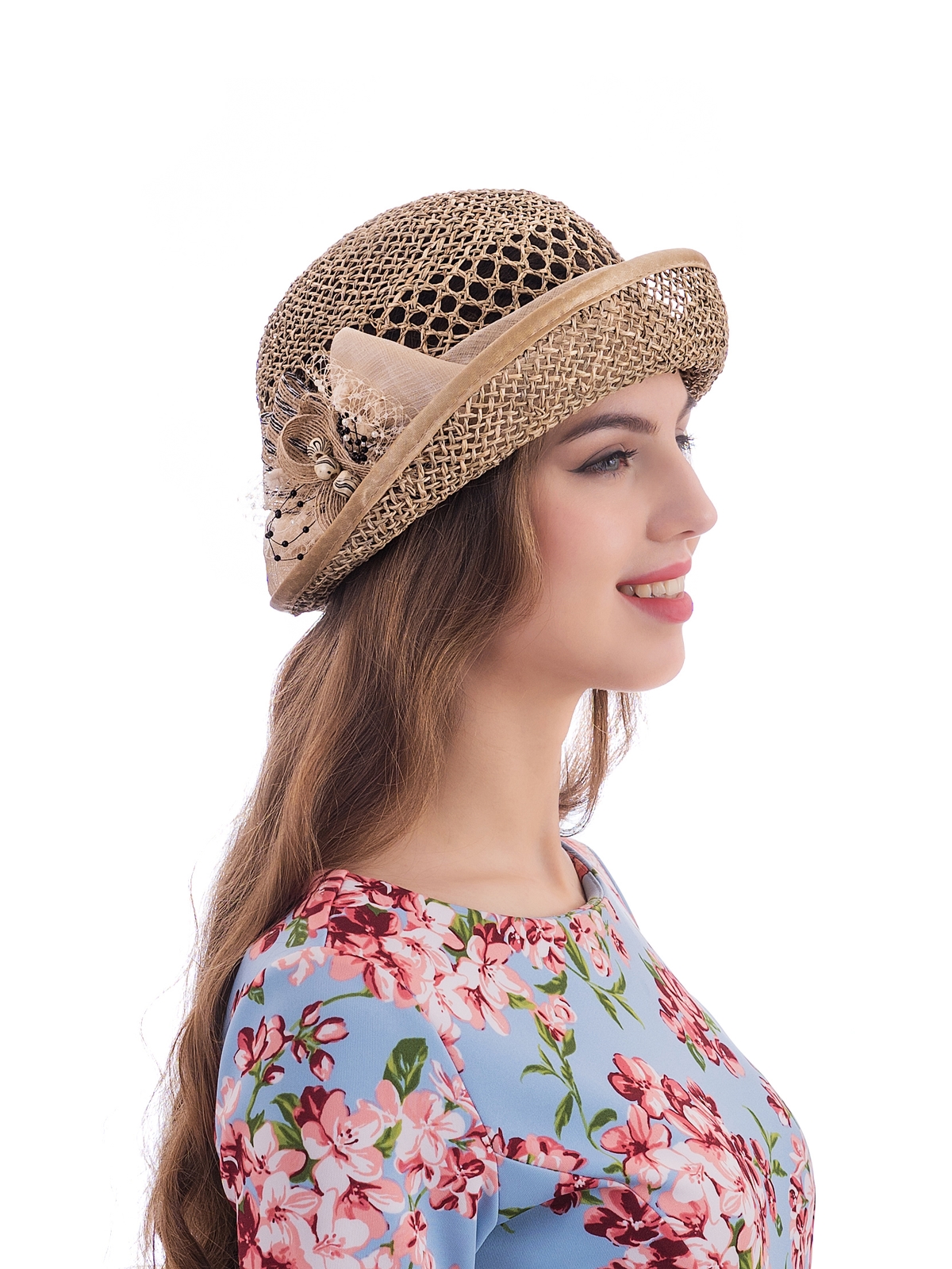 Соломенная шляпка № 20  с ажурным плетением по тулии--13