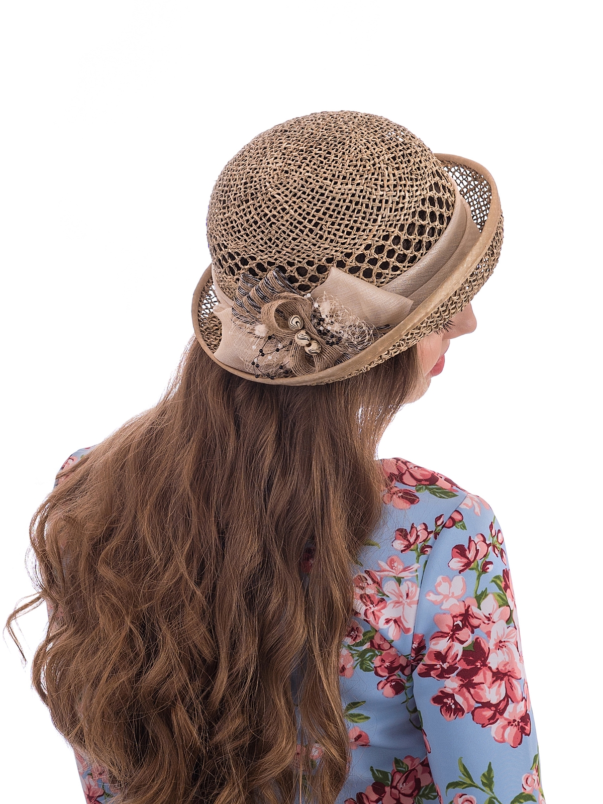 Соломенная шляпка № 20  с ажурным плетением по тулии--14