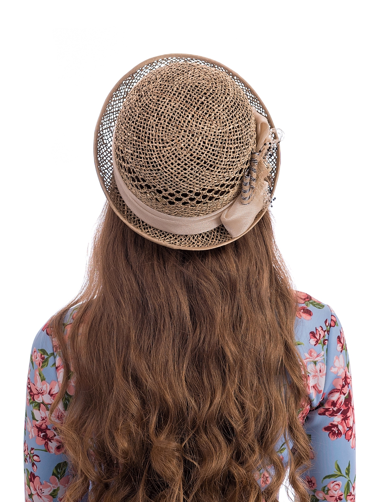 Соломенная шляпка № 20  с ажурным плетением по тулии--15