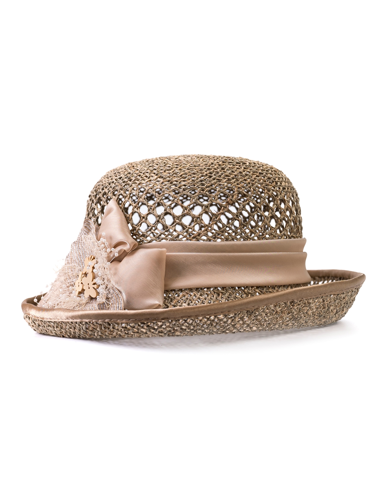 Соломенная шляпка № 22  с ажурным плетением по тулии--4