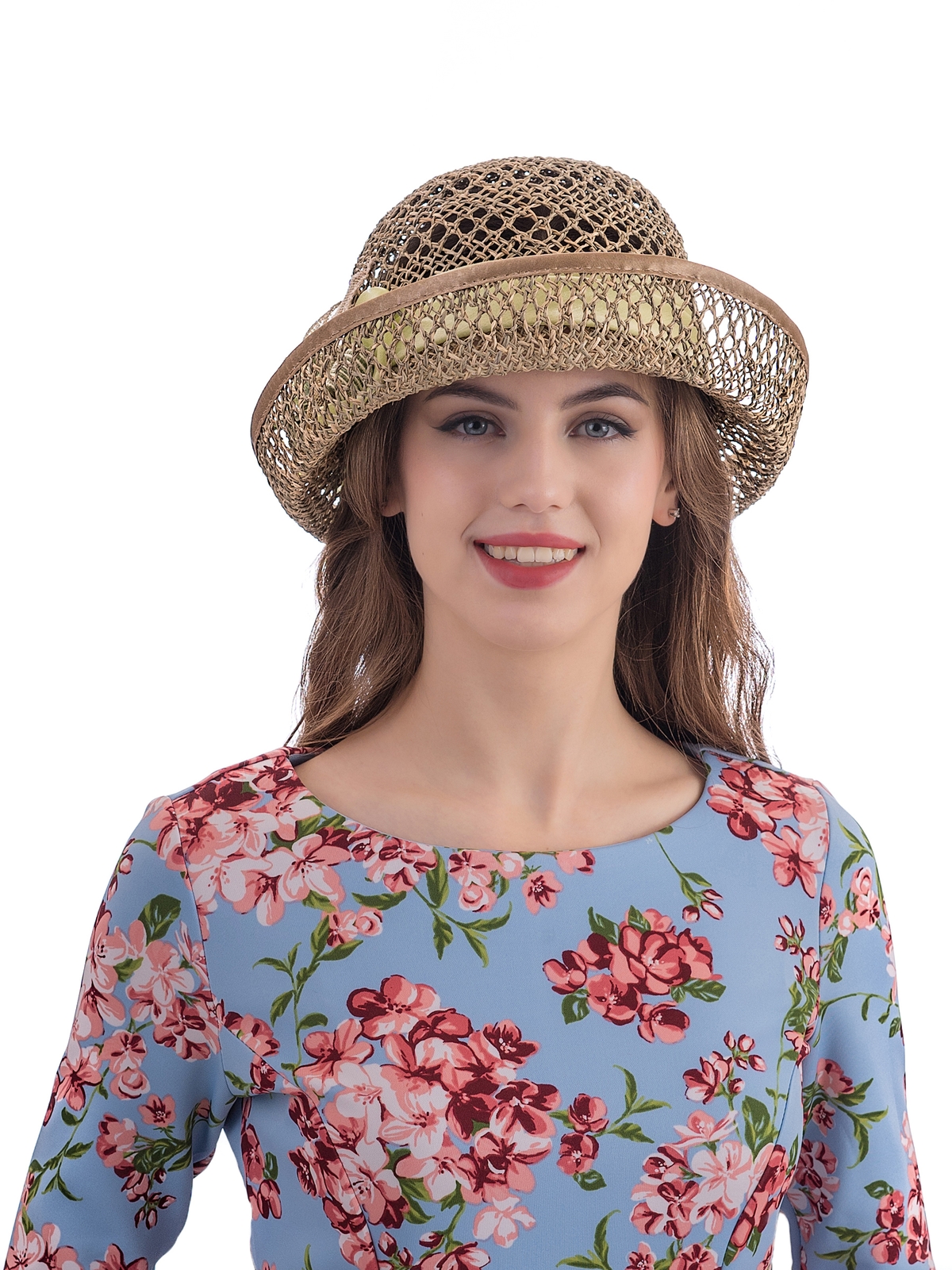 Соломенная шляпка № 22  с ажурным плетением по тулии и полю--6