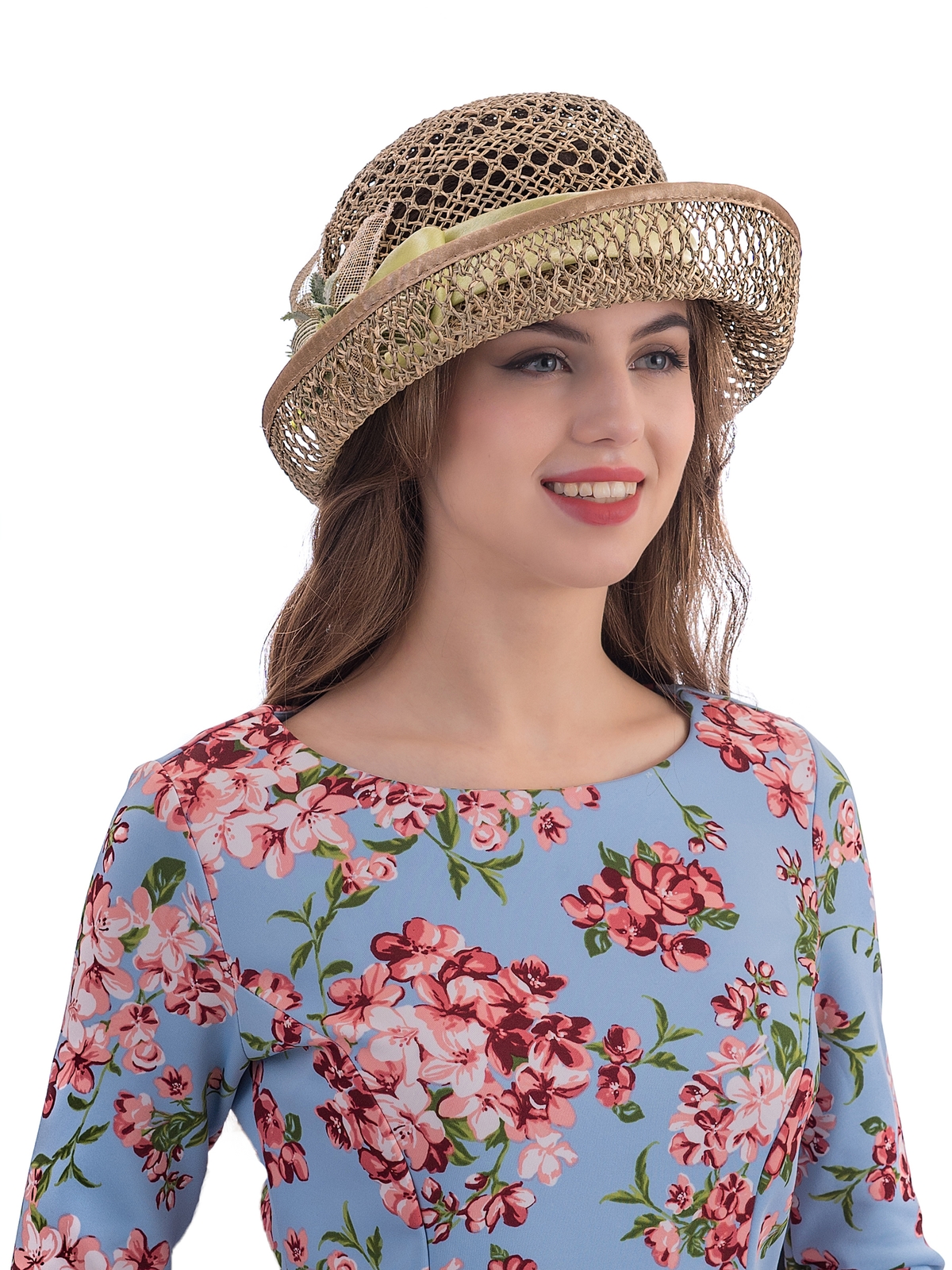 Соломенная шляпка № 22  с ажурным плетением по тулии и полю--7