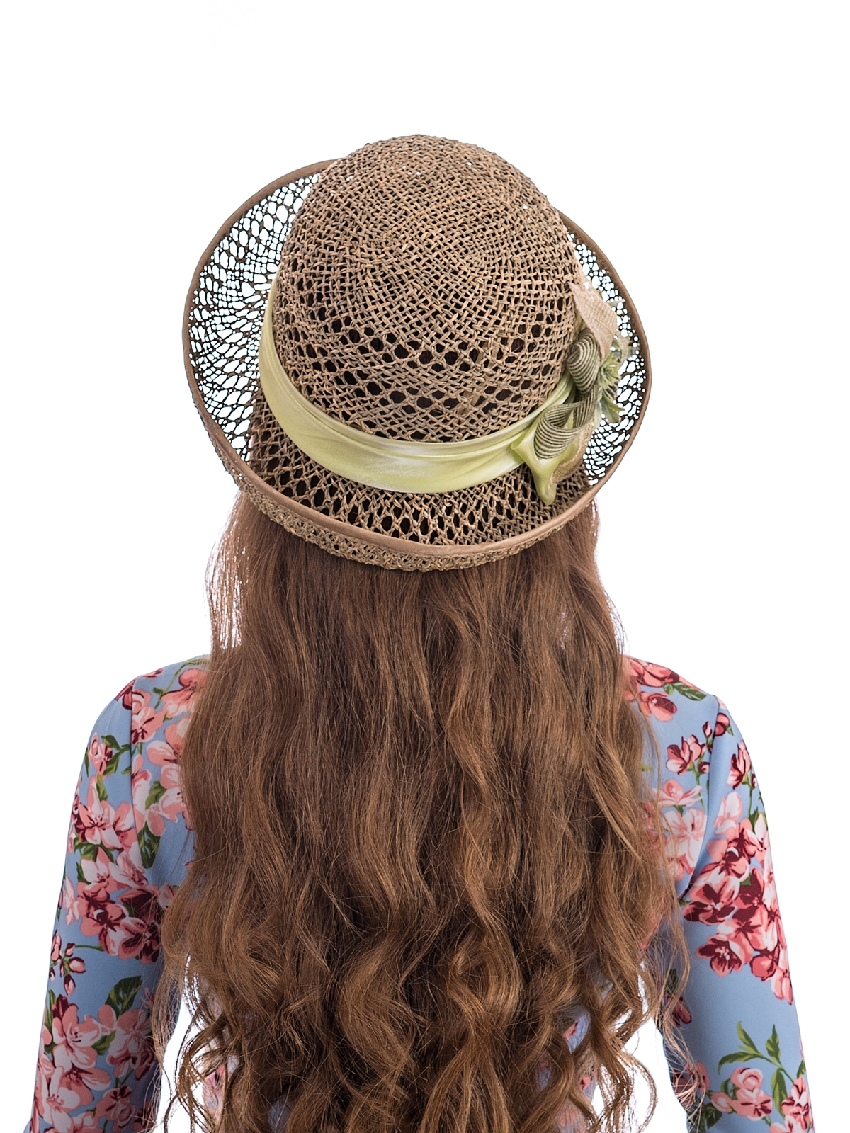 Соломенная шляпка № 22  с ажурным плетением по тулии и полю--9