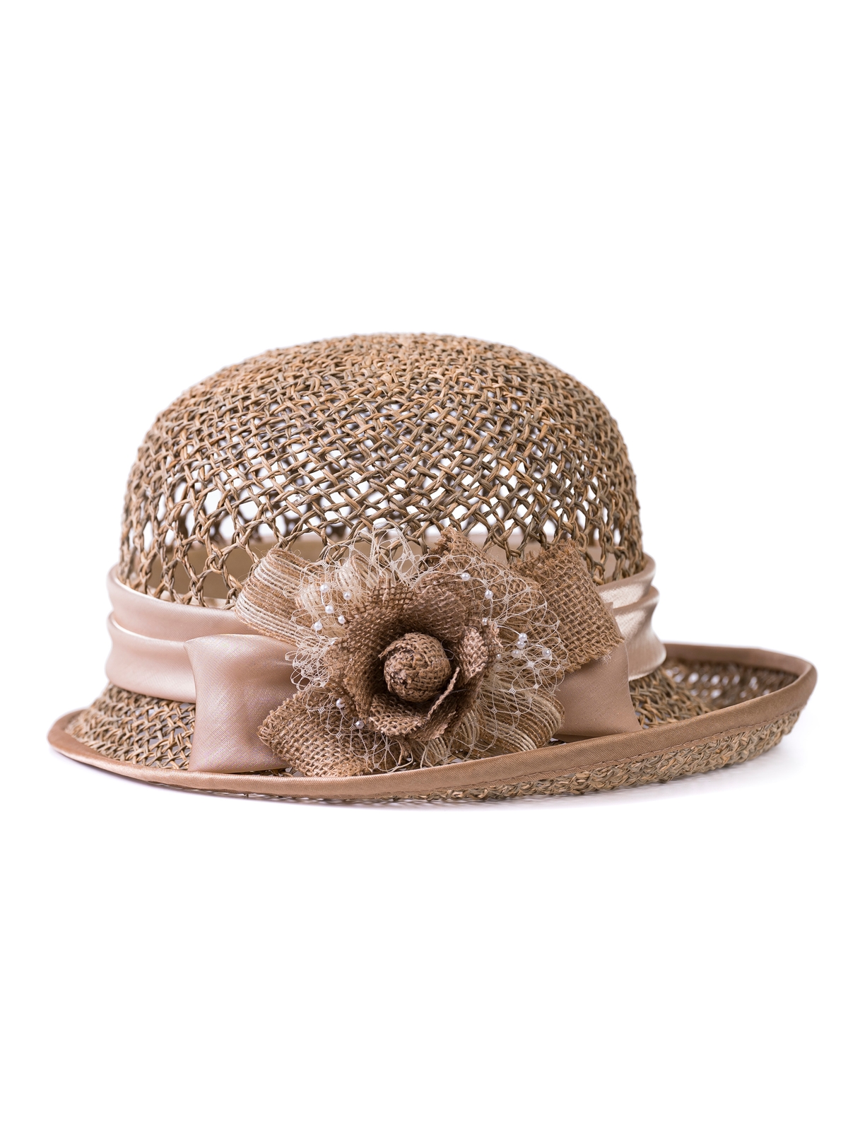 Соломенная шляпка № 23  с ажурным плетением по тулии --0