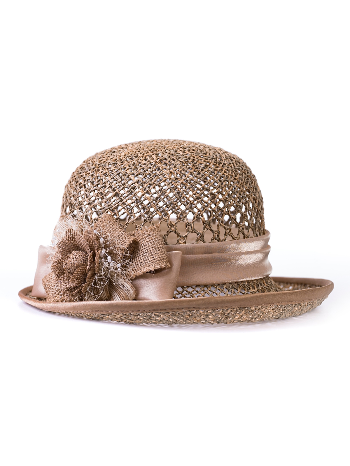 Соломенная шляпка № 23  с ажурным плетением по тулии 