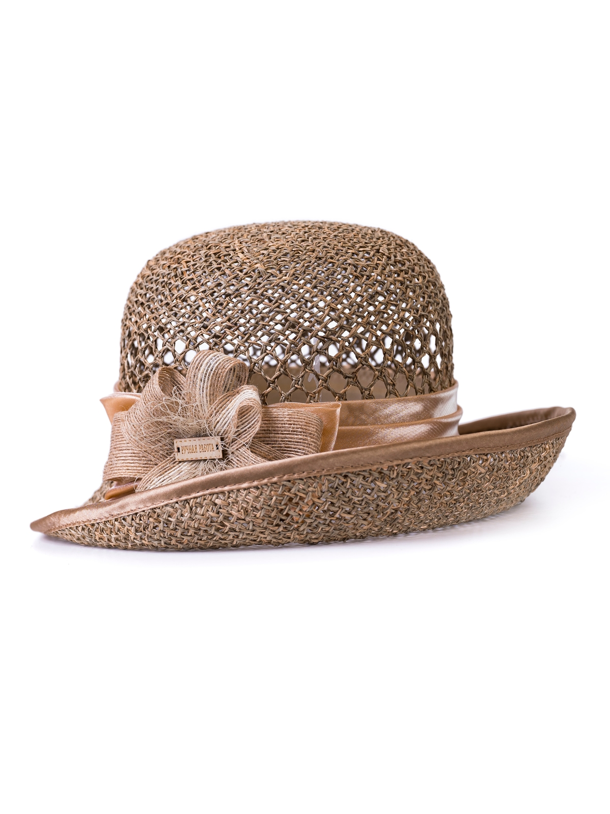 Соломенная шляпка № 25  с ажурным плетением по тулии--1