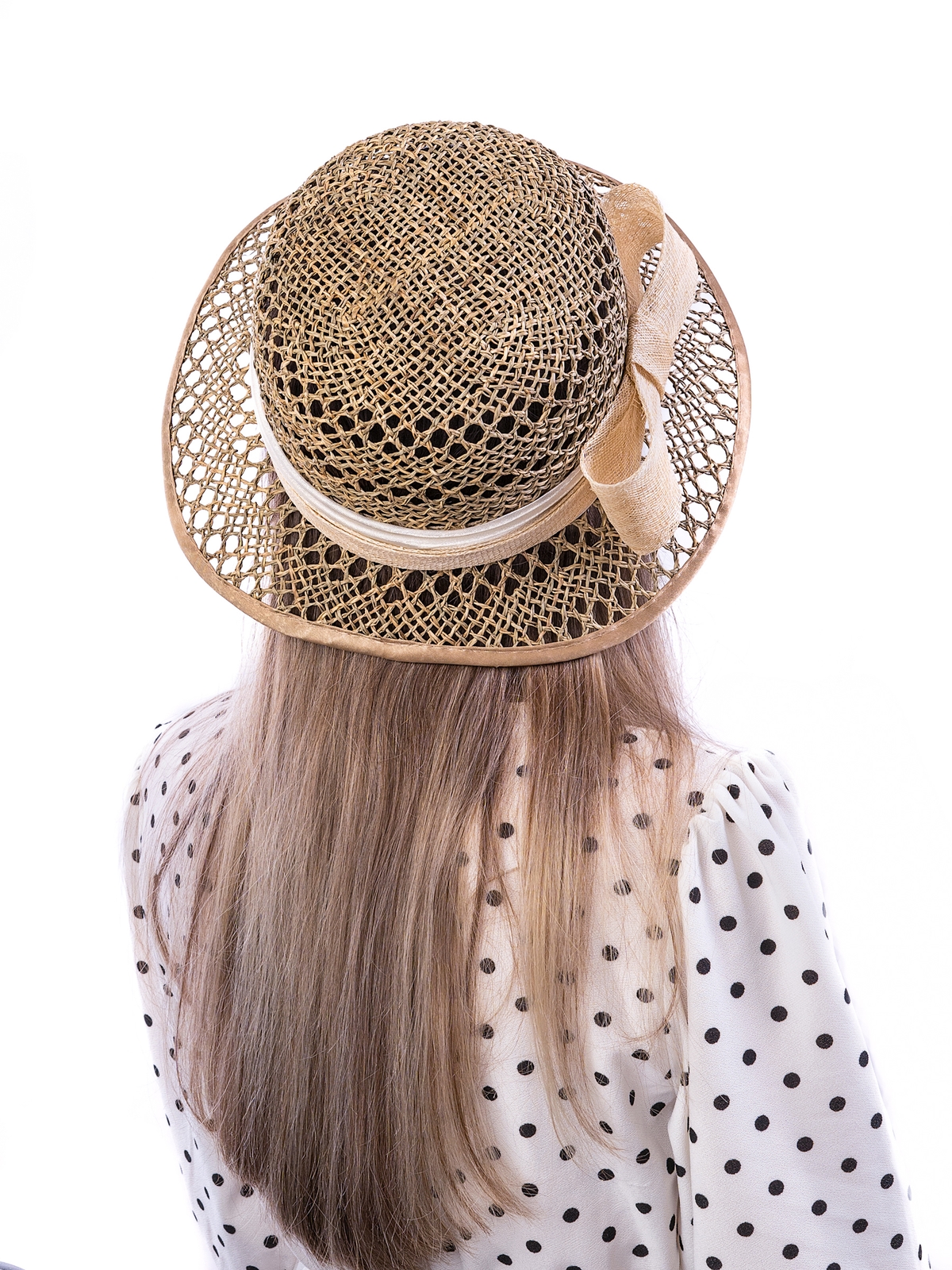 Соломенная шляпка № 26  с ажурным плетением по тулии и полю--6