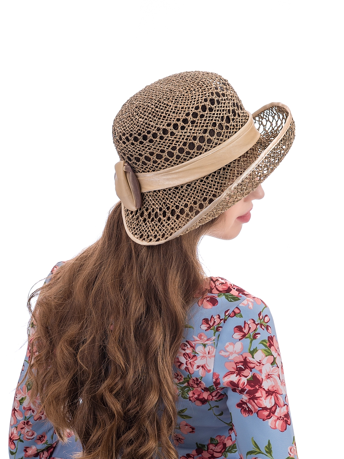 Соломенная шляпка №27 ажурным плетением по полю и тулии