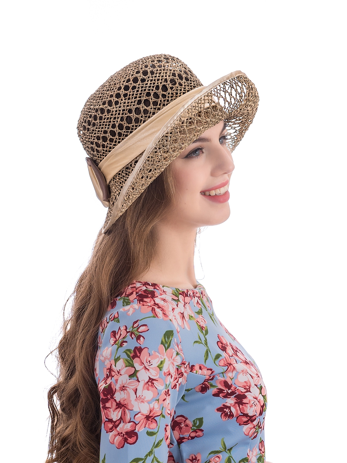 Соломенная шляпка №27 ажурным плетением по полю и тулии--5