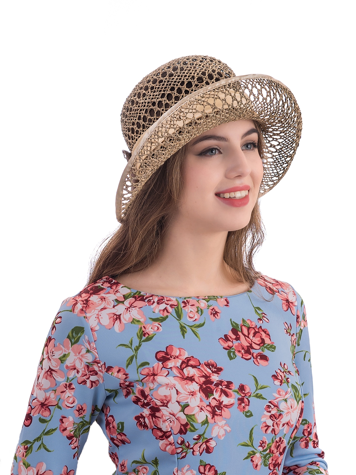 Соломенная шляпка №27 ажурным плетением по полю и тулии--6