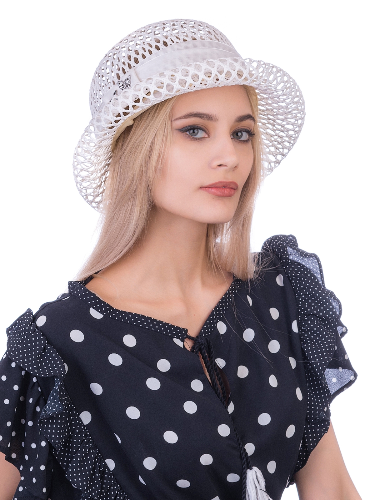 Соломенная шляпка № 320 белый ажур--9