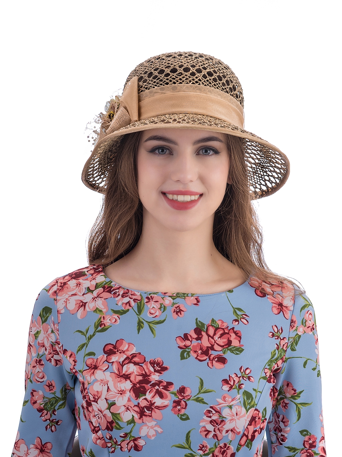 Соломенная шляпка № 39 ажурным плетением по тулии и полю--4