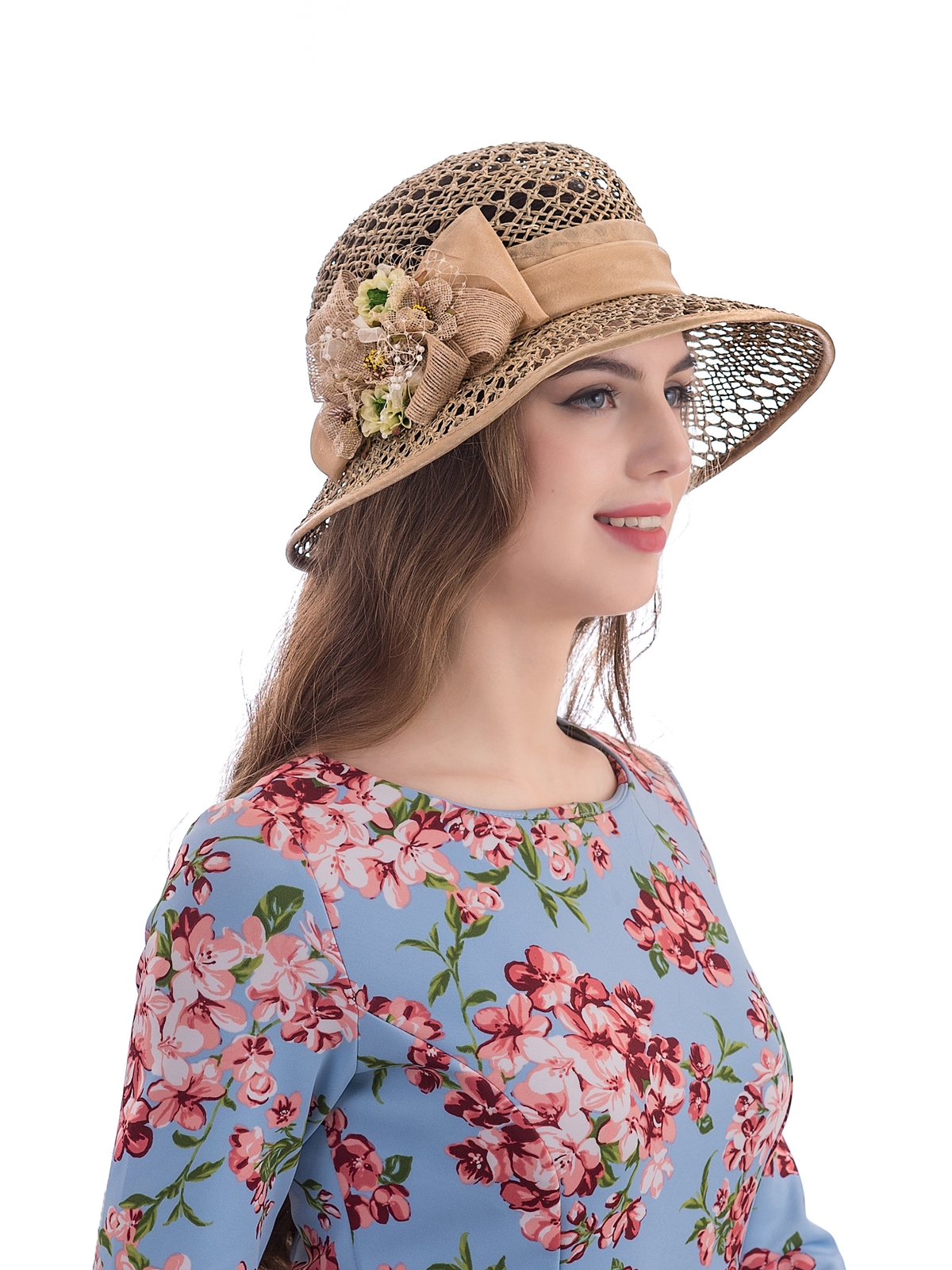 Соломенная шляпка № 39 ажурным плетением по тулии и полю--5