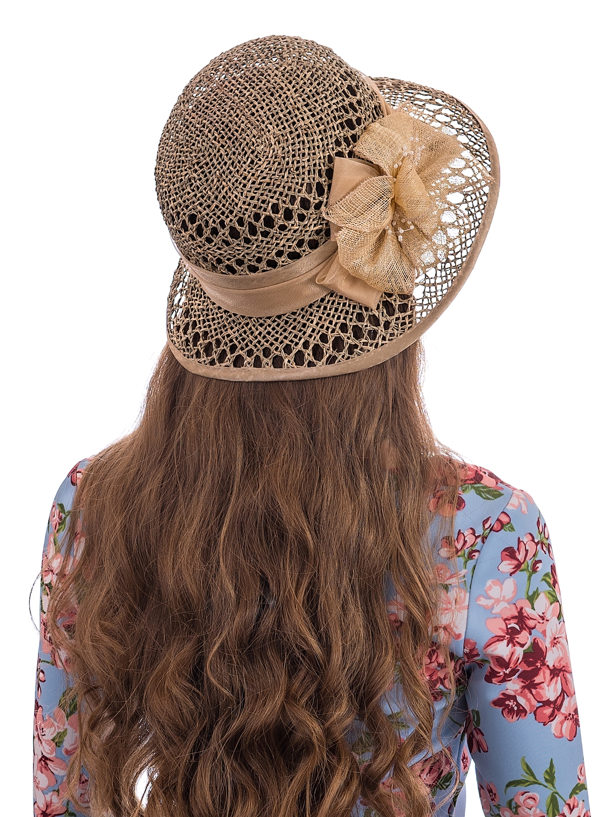 Соломенная шляпка № 39 ажурным плетением по тулии и полю--9