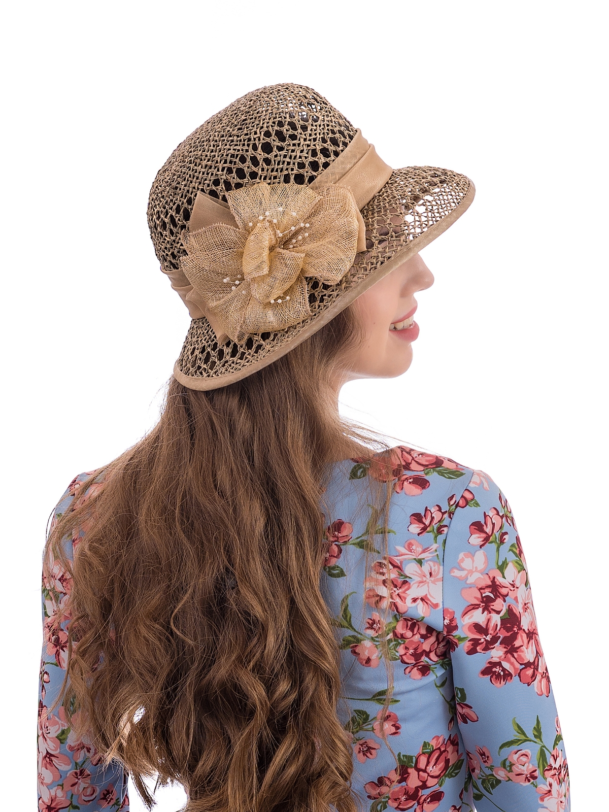 Соломенная шляпка № 39 ажурным плетением по тулии и полю--10