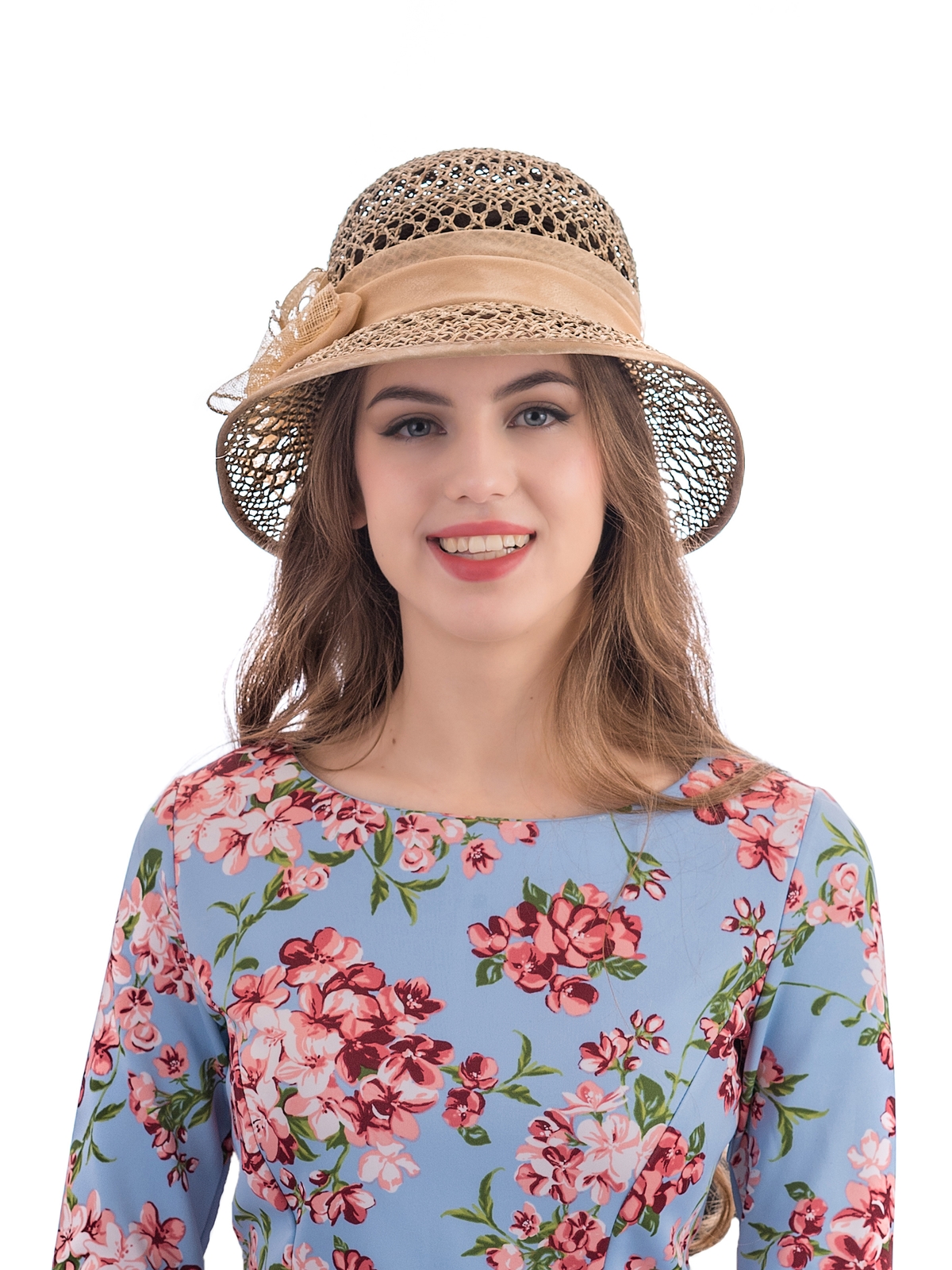 Соломенная шляпка № 39 ажурным плетением по тулии и полю--12