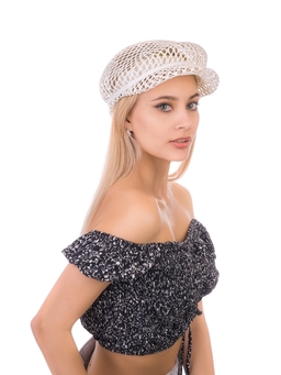 Соломенная  кепка № 403 белый ажур--12