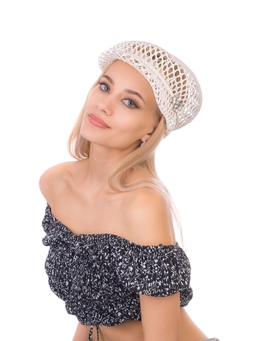 Соломенная  кепка № 403 белый ажур--13