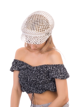 Соломенная  кепка № 403 белый ажур--14