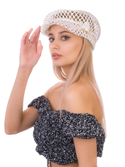 Соломенная  кепка № 403 белый ажур--1