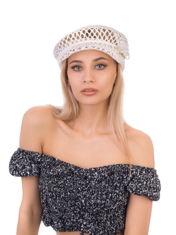 Соломенная  кепка № 403 белый ажур--2